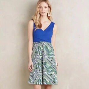 Anthropologie HD in Paris Ardmore Dress Sleeveless Surplice Blue Green Size US 8